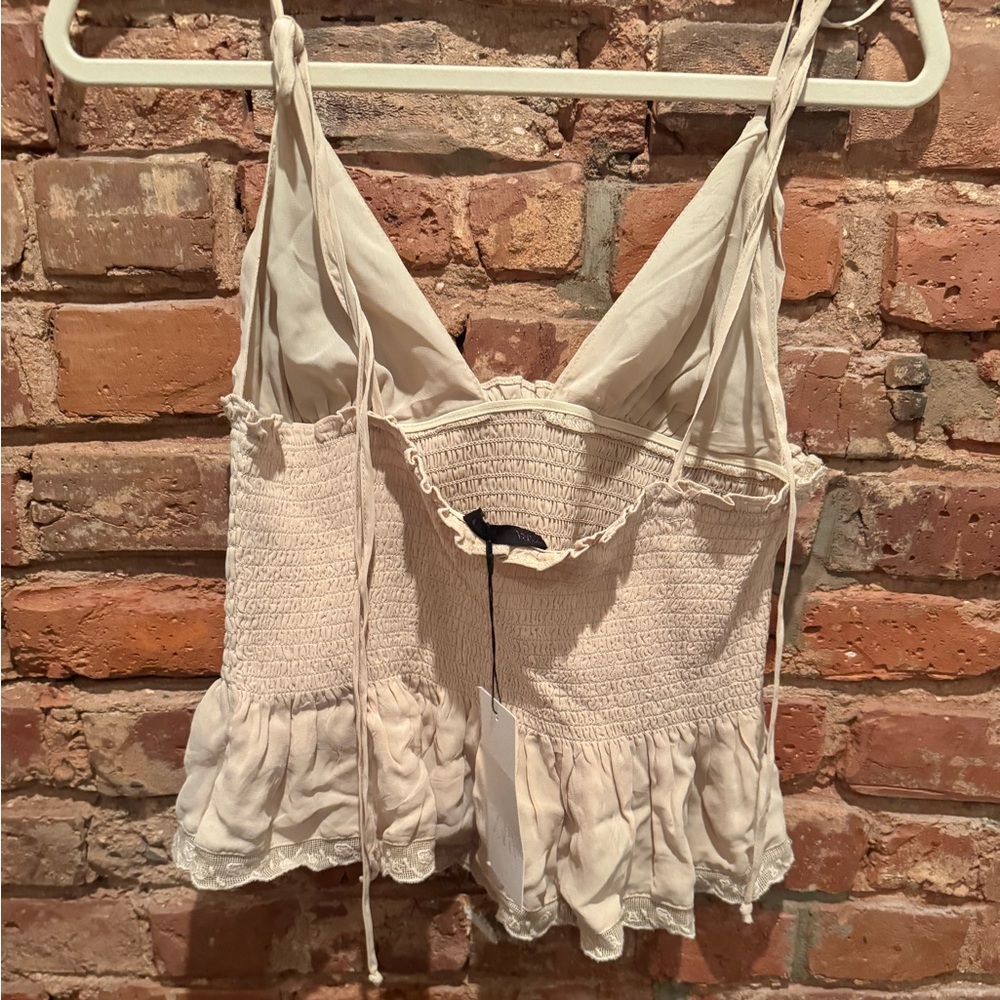 Zara Cream Smocked Ruffle Top - Picture 2 of 2